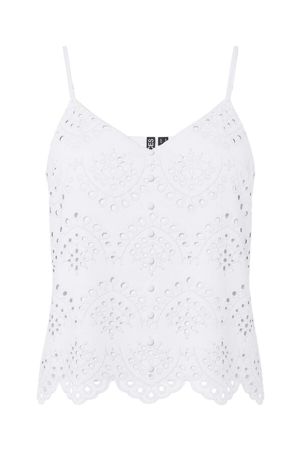 Pieces Top mit Lochmuster und Tr&auml;gern Wei&szlig;