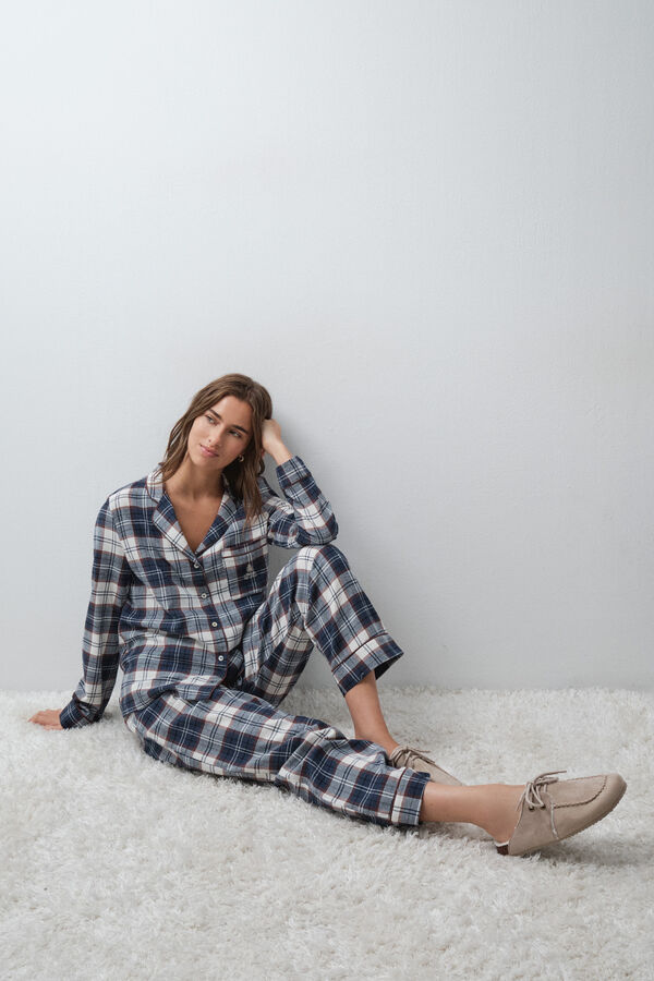 Women'secret Pyjama long chemise &agrave; carreaux bleu bleu