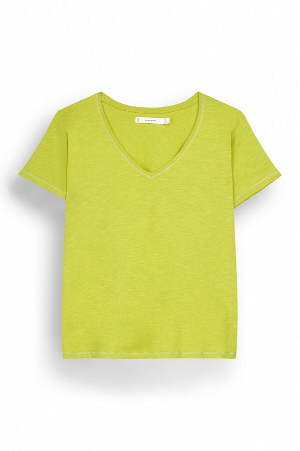 Womensecret Green slub 100% cotton T-shirt Kaki