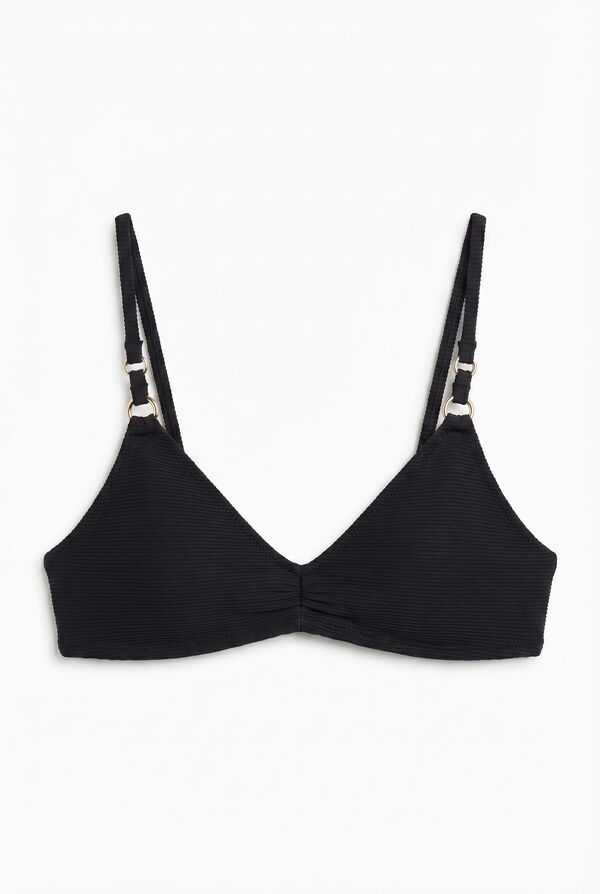 Women'secret Schwarzes geripptes Push-up-Bikinitop Schwarz