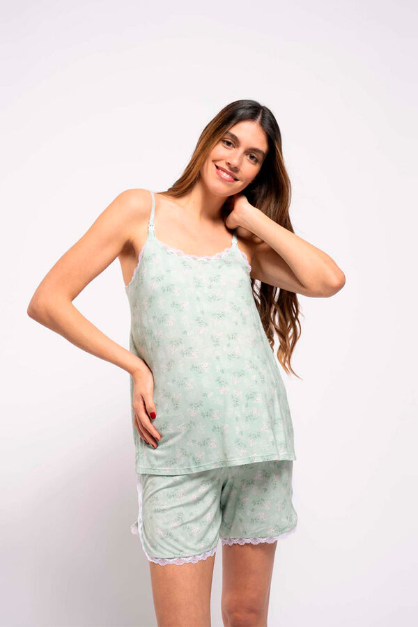 Womensecret Bouquet print nursing vest pyjama set green