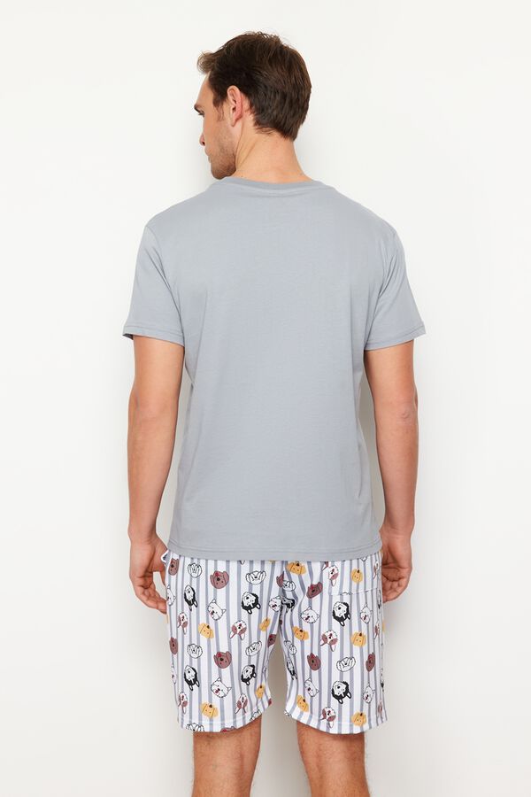 Trendyol Striped and animal print short pyjamas grey