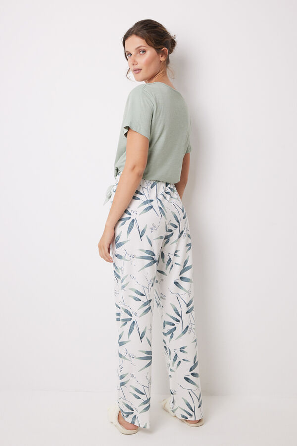 Womensecret 100% Cotton lounge pants with leaf print green