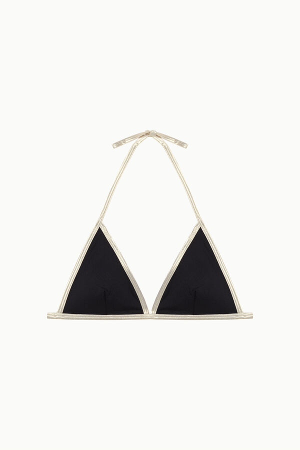 Cotton Sail Top bikini triangular ribetes brillo negro