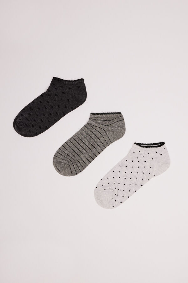 Womensecret Lot 3 paires de chaussettes courtes grises coton gris