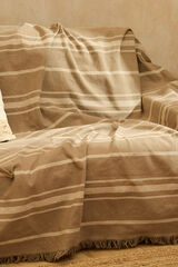 Calma House Colcha de algod&oacute;n a rayas en tono piedra Sorento beige