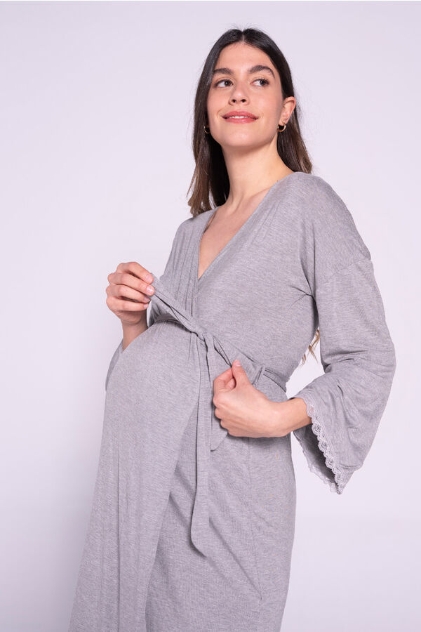 Womensecret Roupão para grávida com renda na parte inferior cinzento