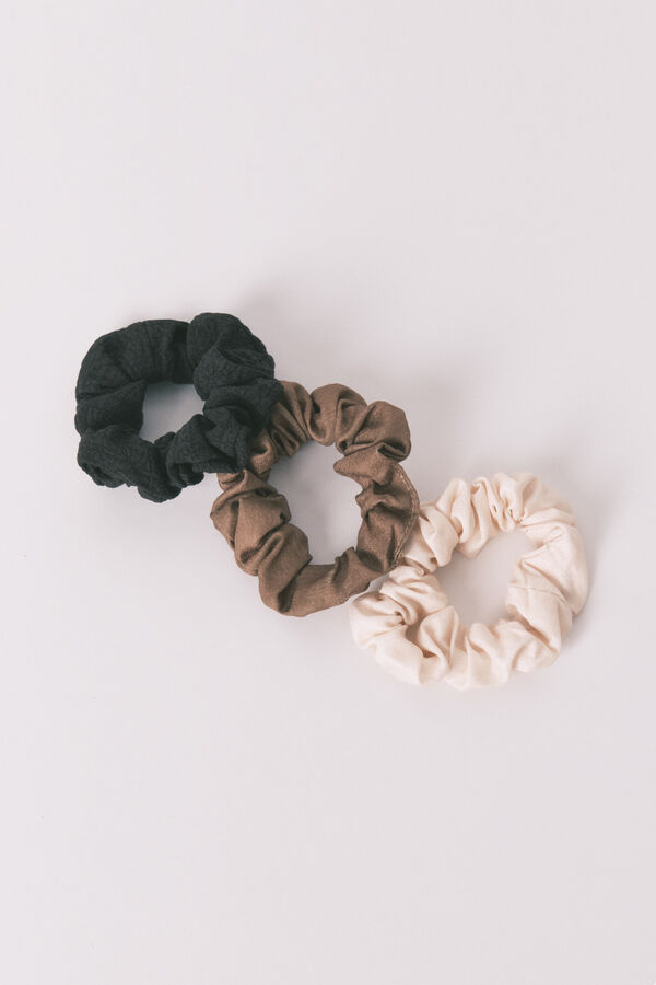 Women'secret Pack of 3 mini scrunchies, black/brown/white printed