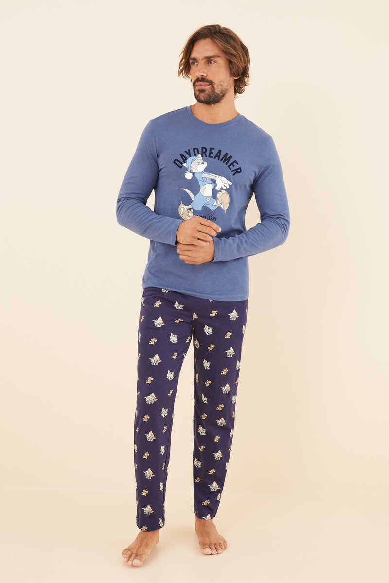 Womensecret Pijama comprido homem 100% algodão Tom e Jerry azul