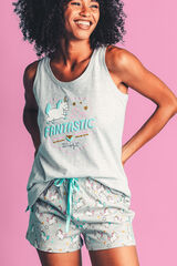 Mr. Wonderful Pijama feminino curto mangas sou fant&aacute;stico Sr. Maravilhoso cinzento