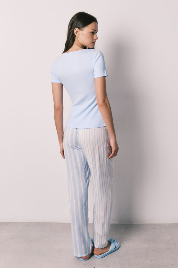 Women'secret Blue cotton and viscose short sleeve long pyjamas blue