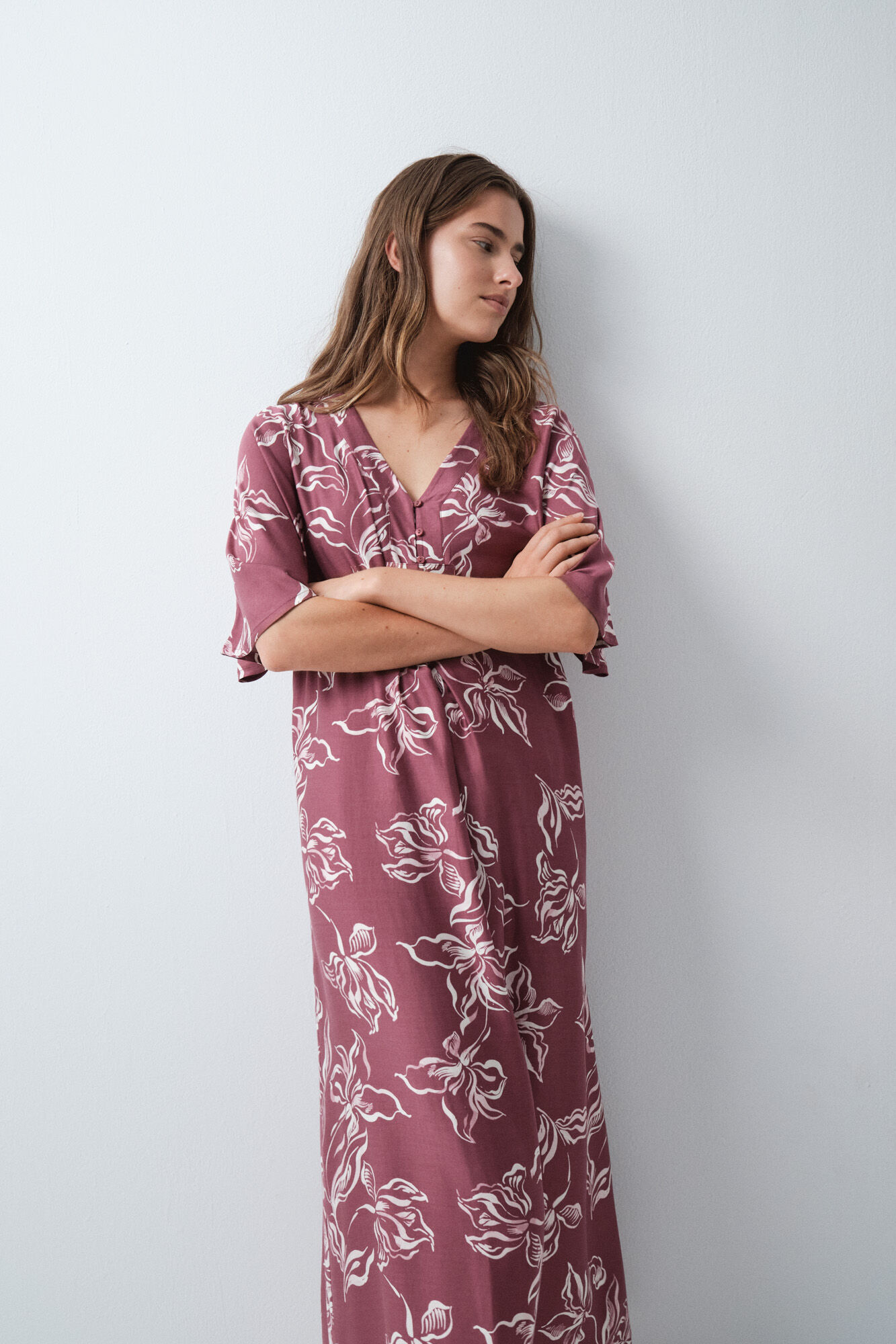 Women'secret Burgundy floral kaftan long nightgown