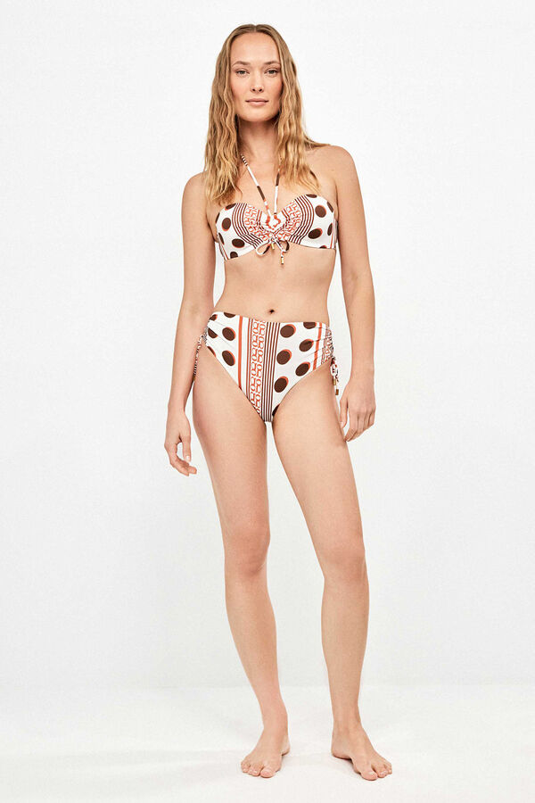 Gisela Hochgeschnittenes Monogramm-Print-Bikini-H&ouml;schen Wei&szlig;