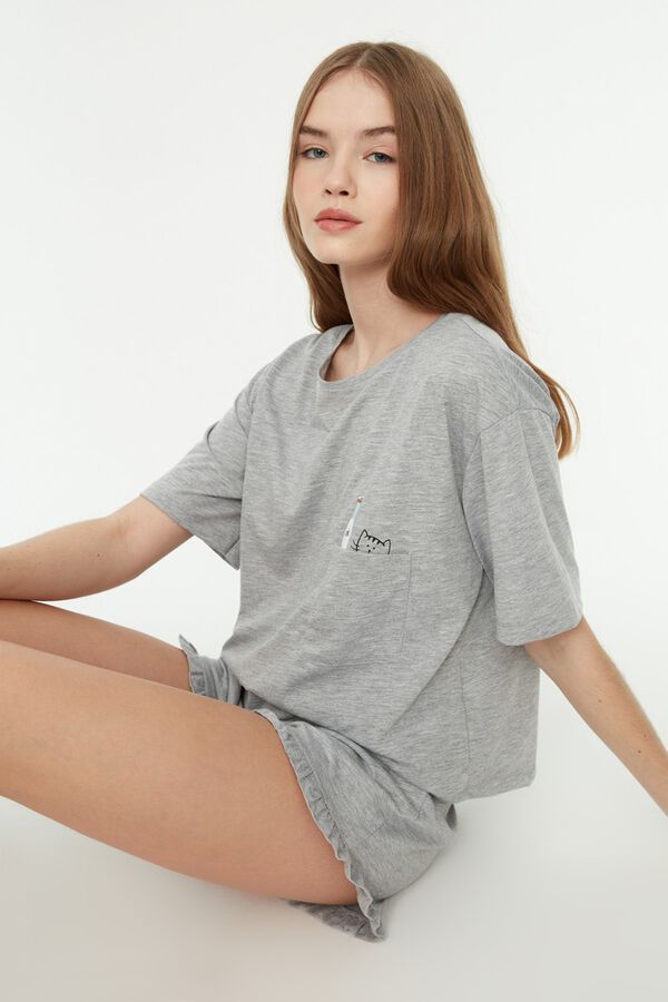 Trendyol Crew neck regular cotton pajama grey