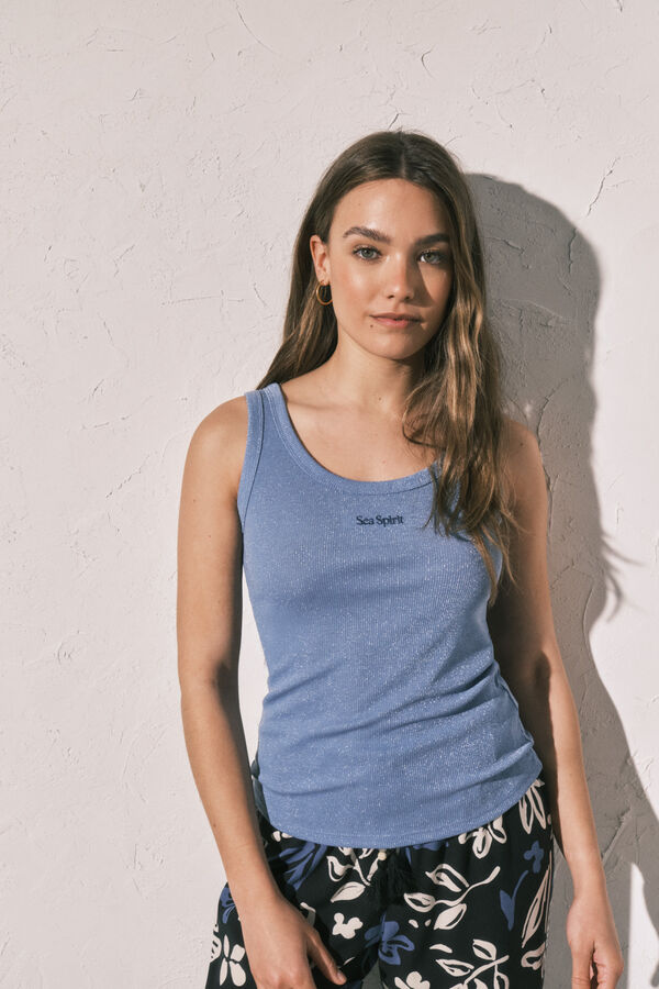 Women'secret Blaues geripptes Lurex-Tr&auml;gershirt Blau