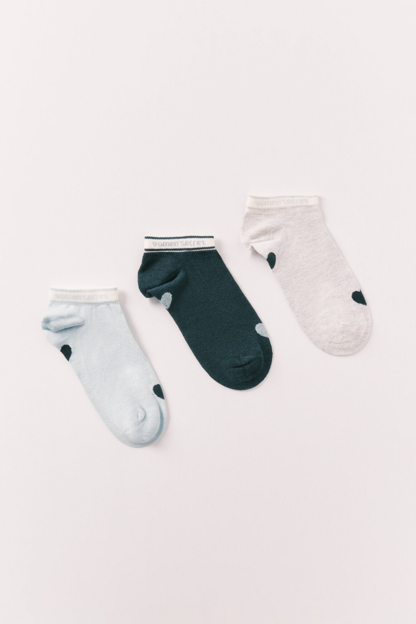 Women'secret Lot de 3 chaussettes courtes imprim&eacute; c&oelig;ur