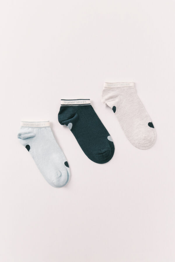 Women'secret Lot de 3 chaussettes courtes imprim&eacute; c&oelig;ur imprim&eacute;