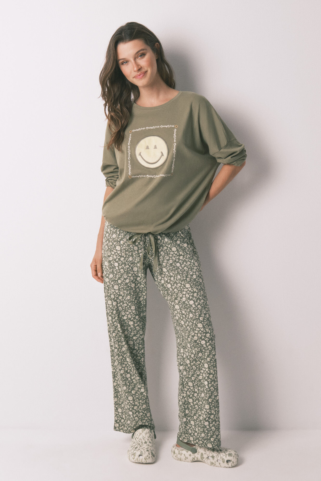 Women'secret 100% cotton Smiley khaki long pyjamas 