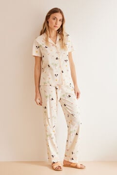 Womensecret Pyjama mit durchgehendem Mickey-Hemd aus 100 % Baumwolle Weiß