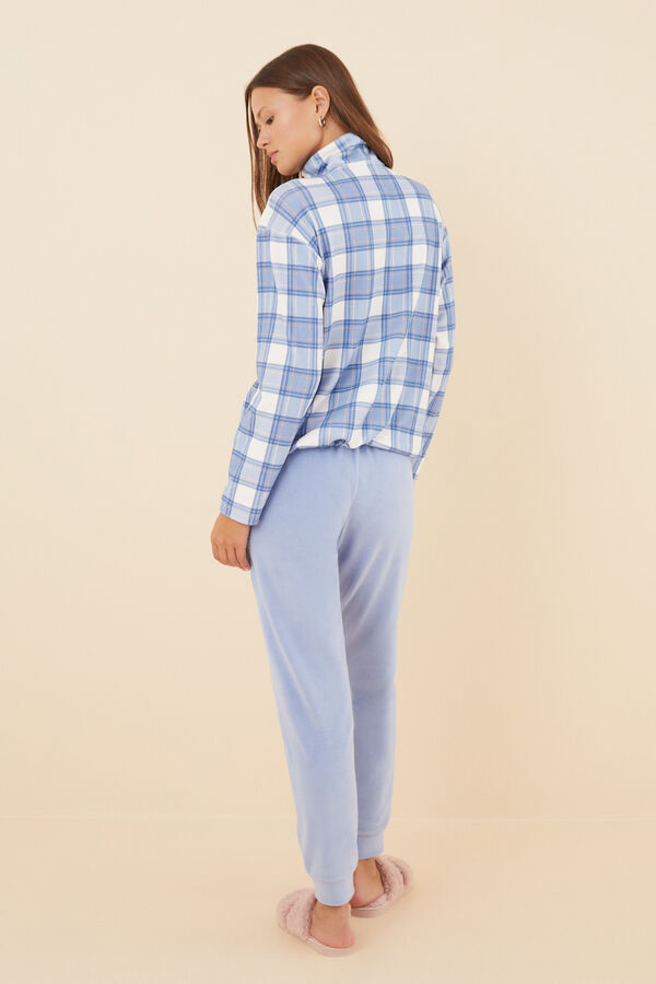 Womensecret Pijama comprido polar com quadrados azul