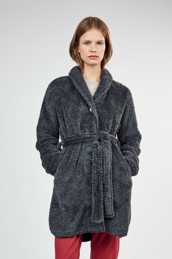 Gisela Lurex detail smoking collar robe grey