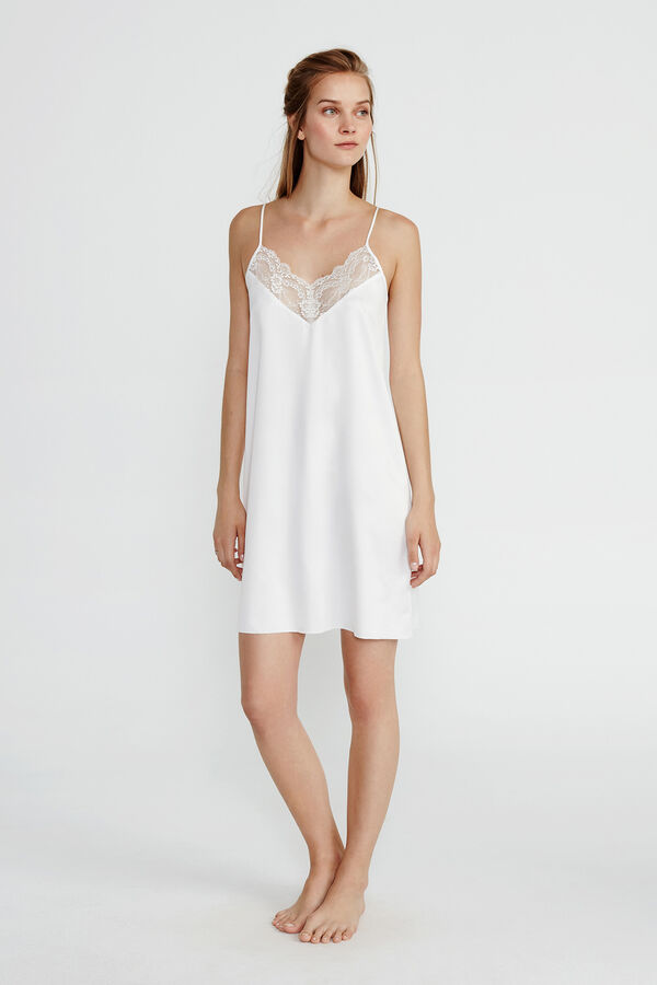 Womensecret Short satin nightgown with straps blanc
