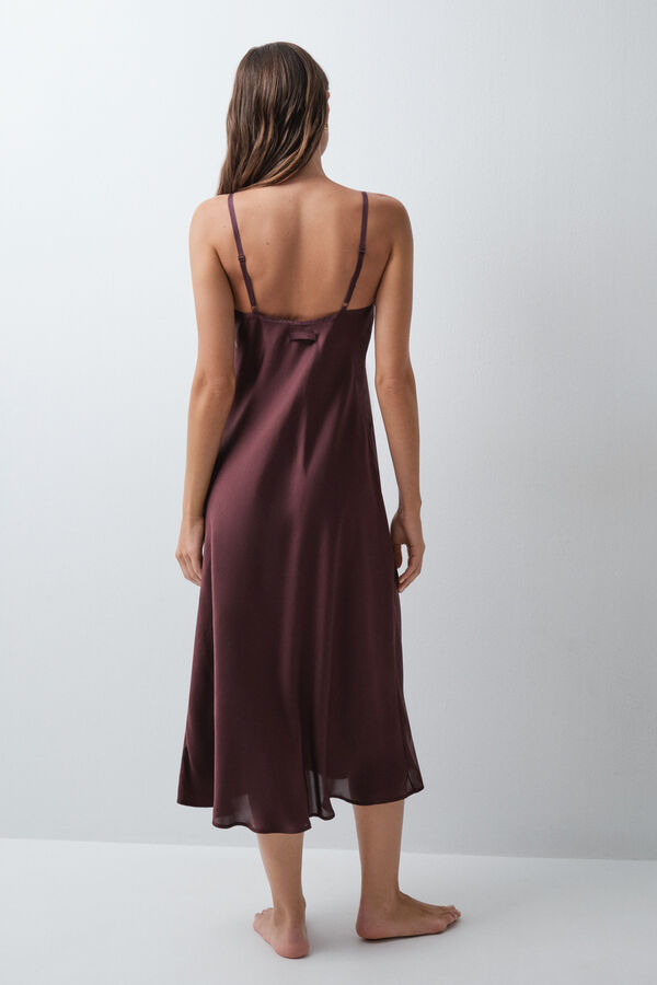 Women'secret Burgundy satin-finish long nightgown red