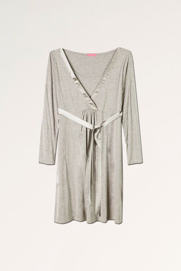 Ohma! Nursing nightgown with satin belt grey