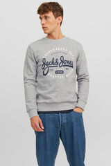 Jack & Jones Sudadera cuello redondo print logo grey