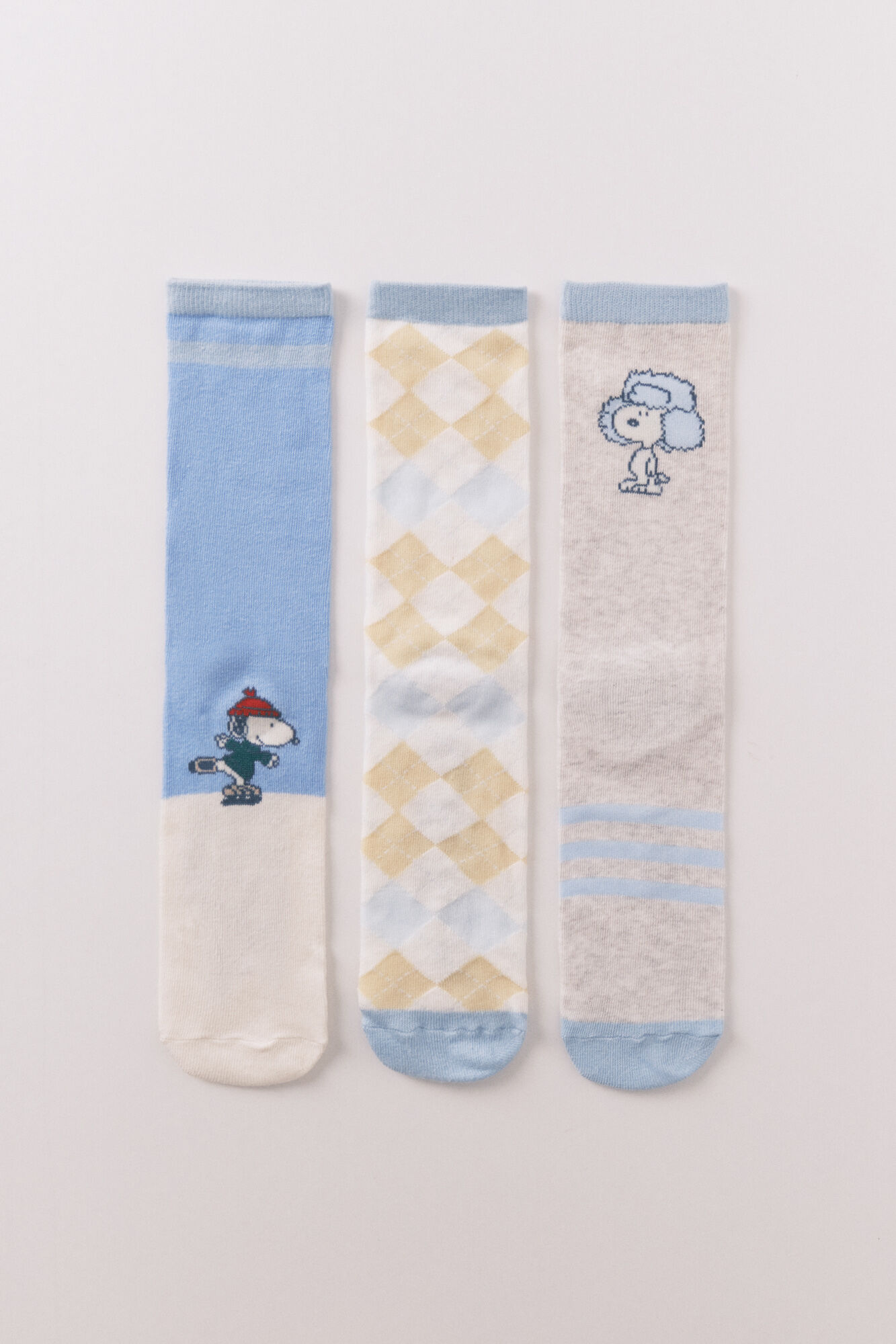 Women'secret Pack of 3 long cotton socks with Snoopy in blue 