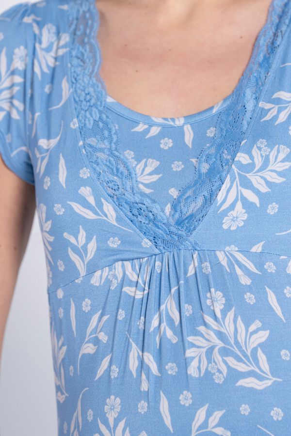 Ohma! Bedrucktes Umstandsnachthemd mit Blumenmuster Blau