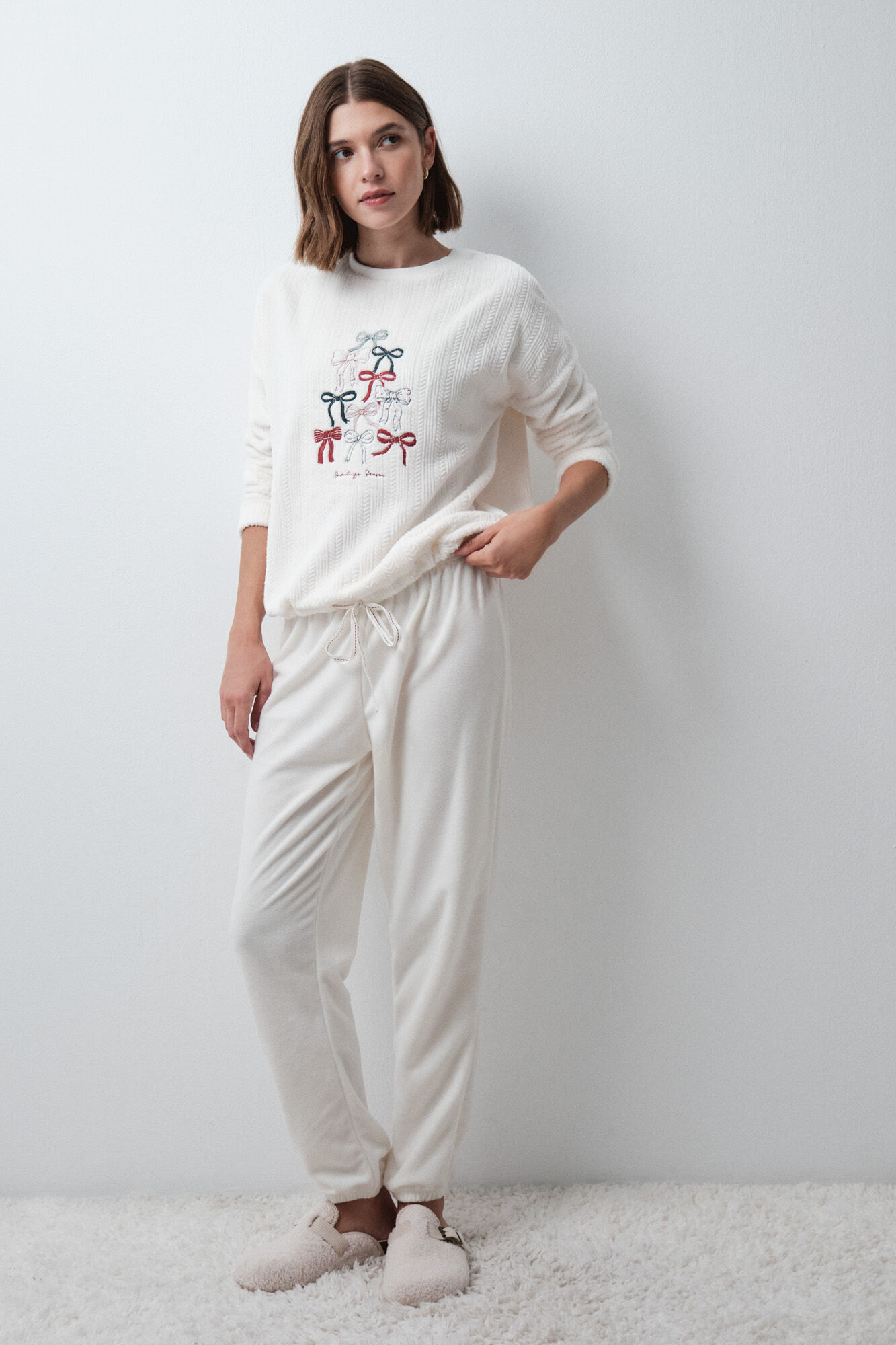 Women'secret White fleece long pyjamas