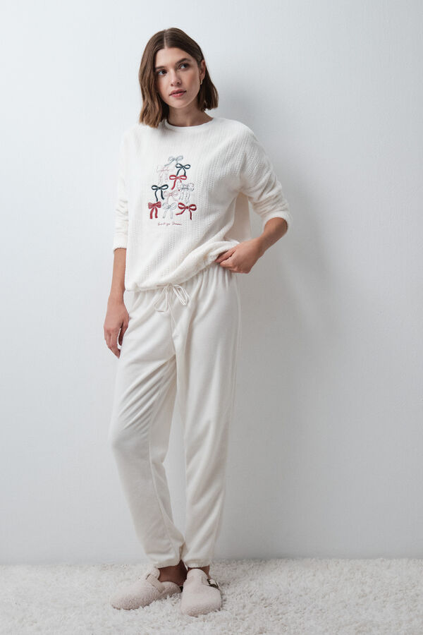 Women'secret White fleece long pyjamas beige