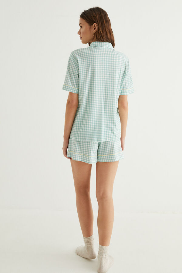 Womensecret Pyjama chemise vichy vert 100 % coton blanc