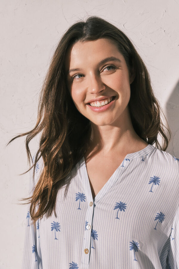 Women'secret Palm print striped short camisole blue