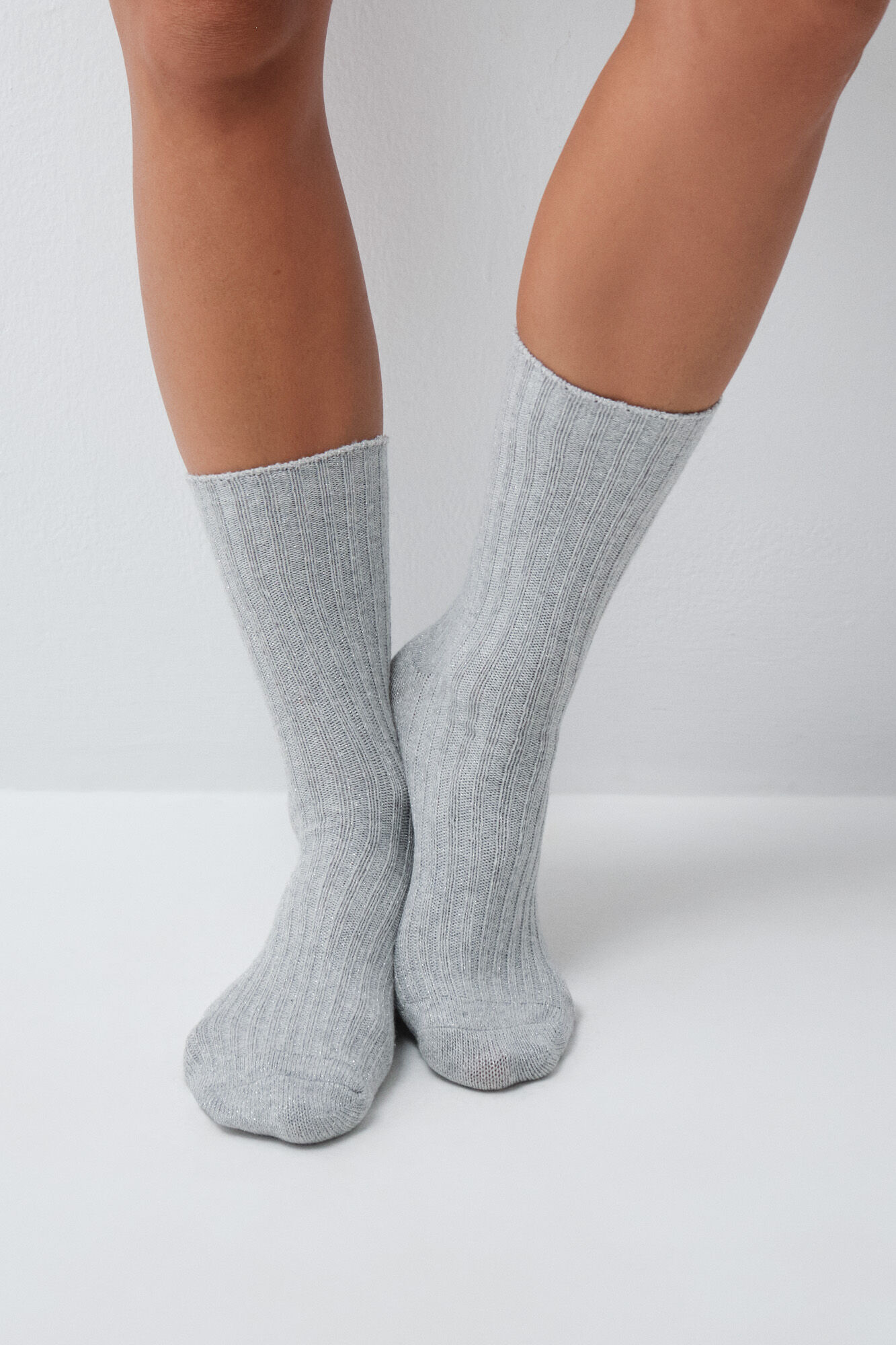 Women'secret Grey lurex ribbed long socks