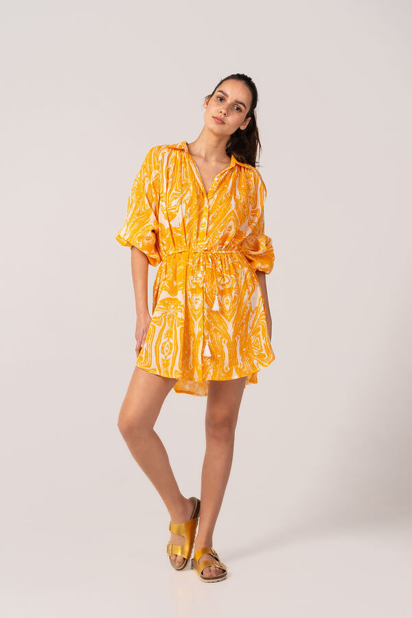 Womensecret Vestido playero de mujer de algodón con estampado abstracto naranja