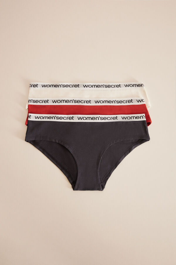 Womensecret 3er-Pack Panty-Slips Baumwolle Logo Weiß