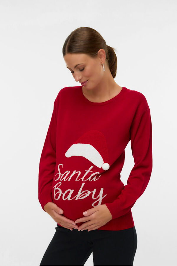 Mamalicious Weihnachtspullover für Schwangere Rot