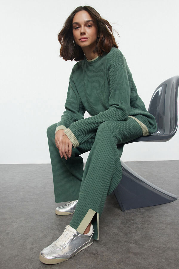 Trendyol Malha de cal&ccedil;a e T-shirt de malha com vivo  verde