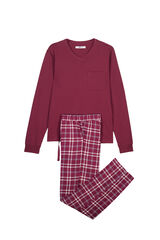 Women'secret Pijama largo algod&oacute;n granate cuadros burdeos