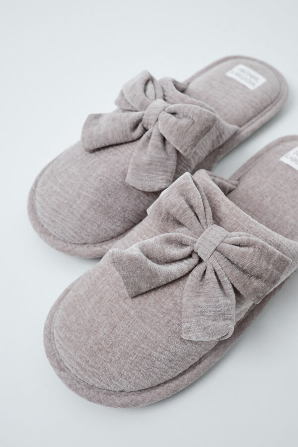 Women'secret Zapatillas casa lazo terciopelo gris gris