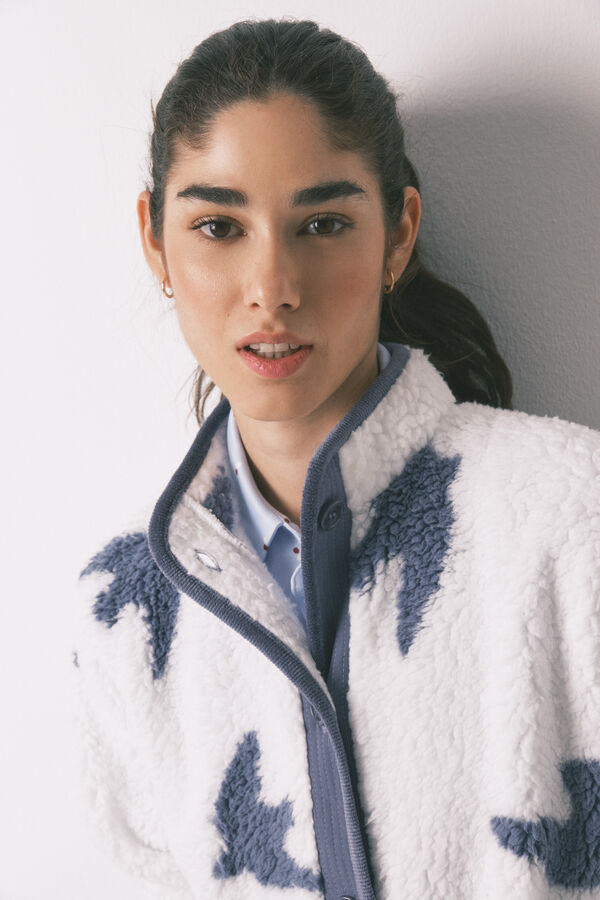 Women'secret White faux shearling bird print short robe beige