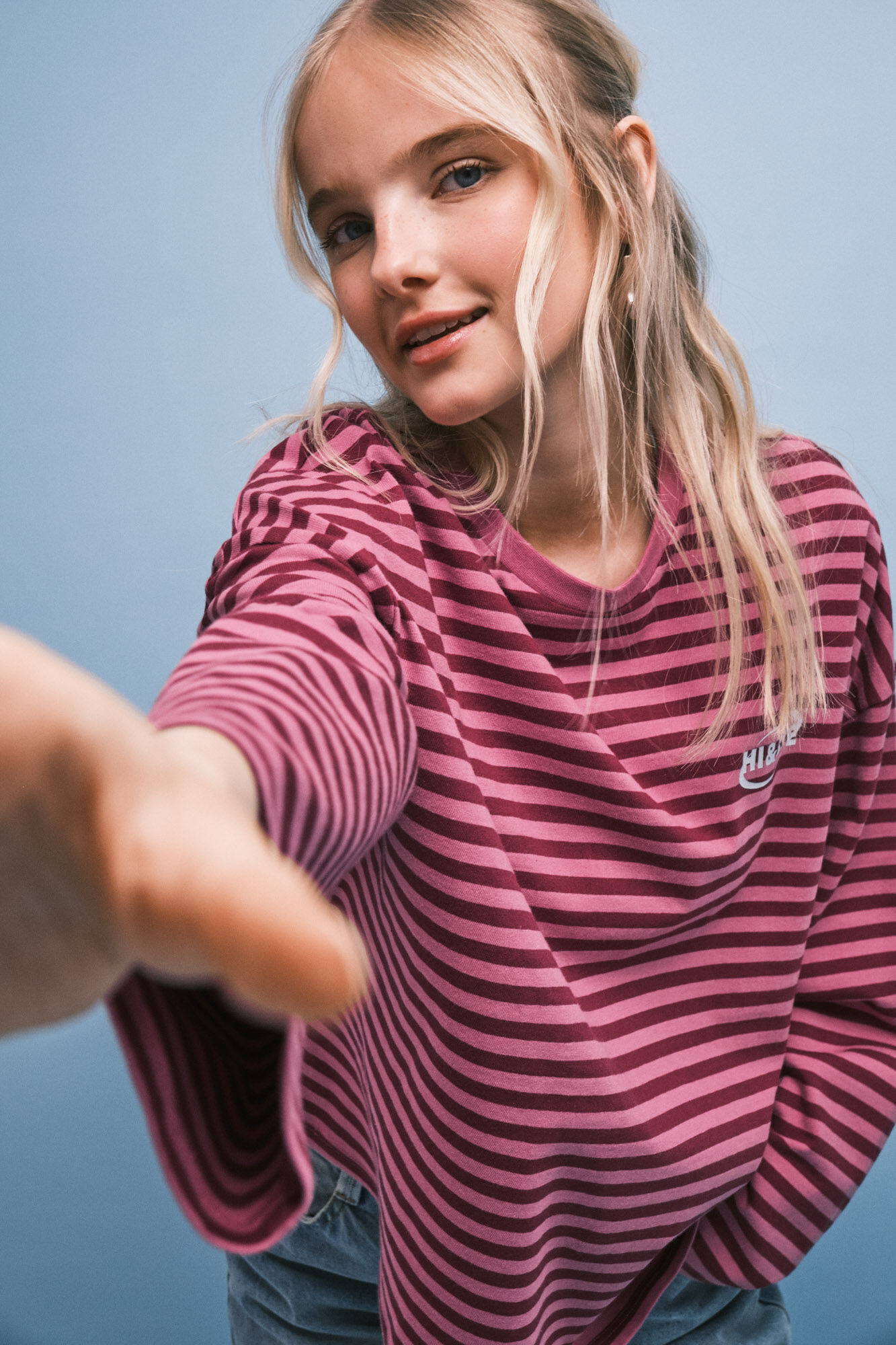 HI&BYE Pink striped cotton T-shirt