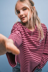 HI&BYE Pink striped cotton T-shirt pink