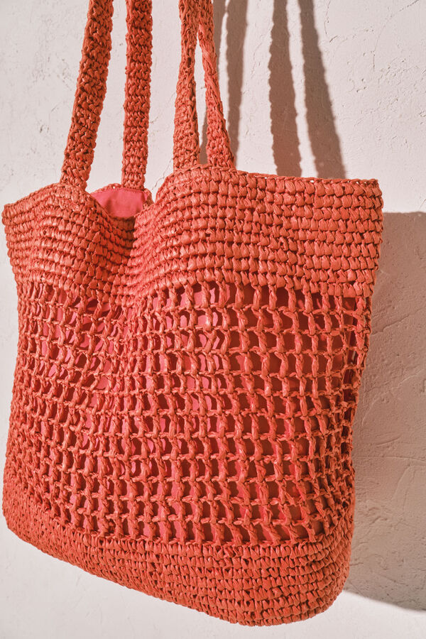 Women'secret Natural raffia large tote bag red