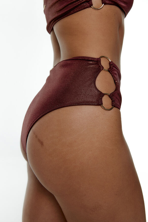 Womensecret Patty Copper sparkly high-rise Brazilian bikini bottoms rouge