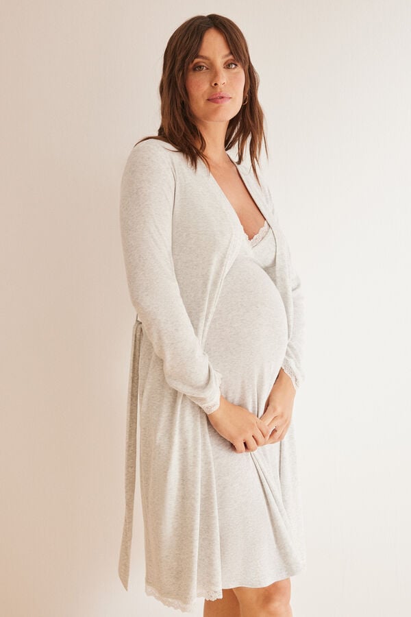 Womensecret Robe de chambre « maternity » grise maille côtelée gris