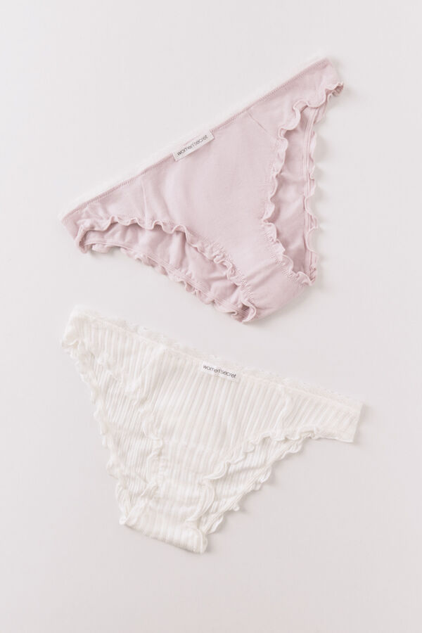 Women'secret Lot de 2 culottes classiques en coton roses et &agrave; imprim&eacute; blanc blanc