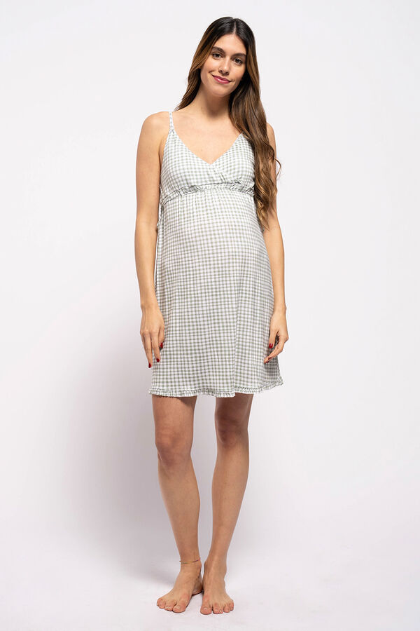 Ohma! Gingham print nursing cami nightgown white